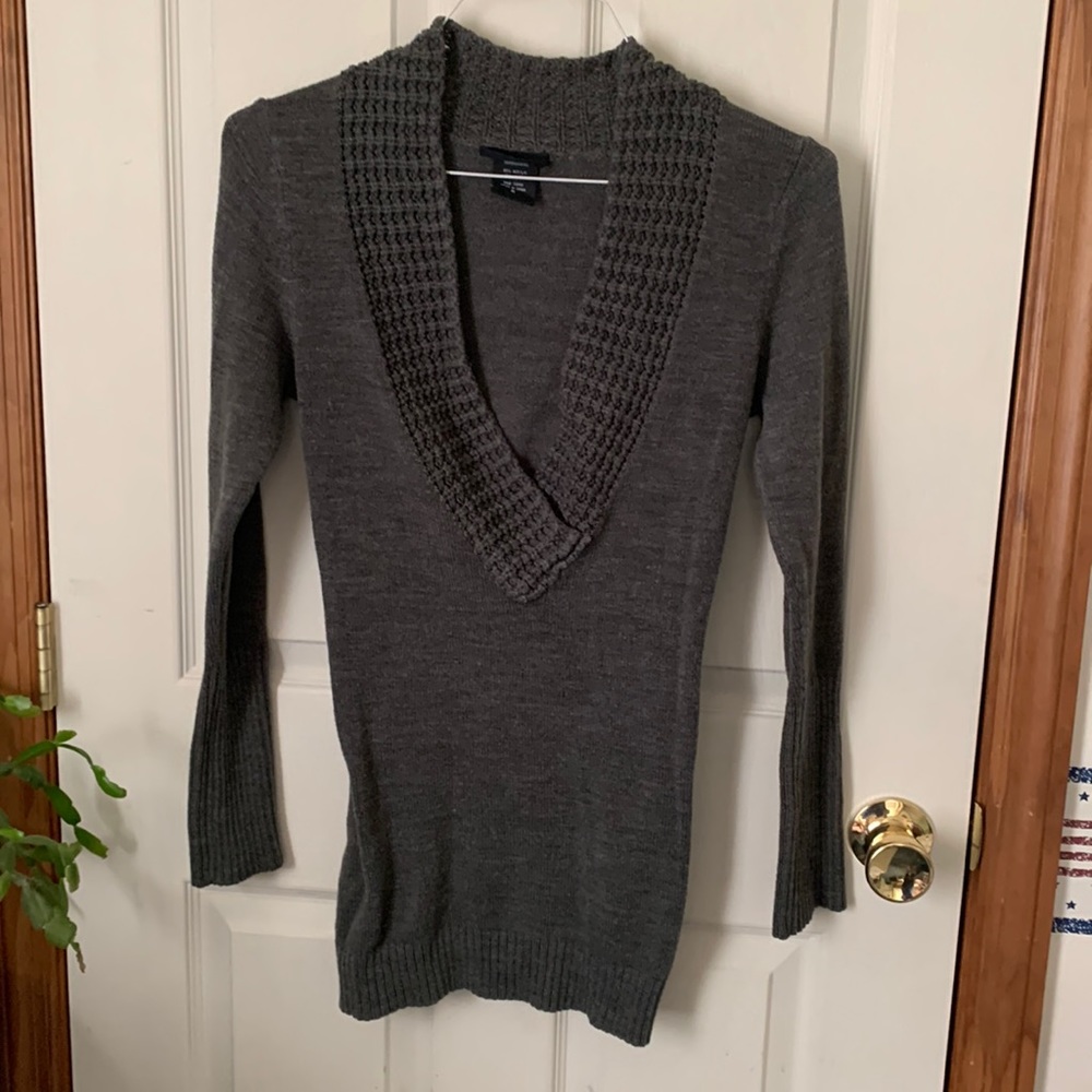 Long deep v neck sweater